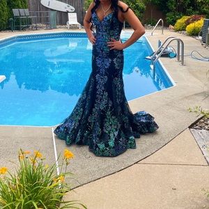 Blue/green/black Sequin Glitter Prom Dress